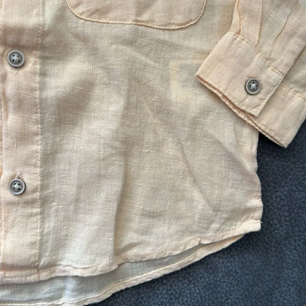 Zara Kids Peach 100% Linen Button Down Shirt NWT 2T